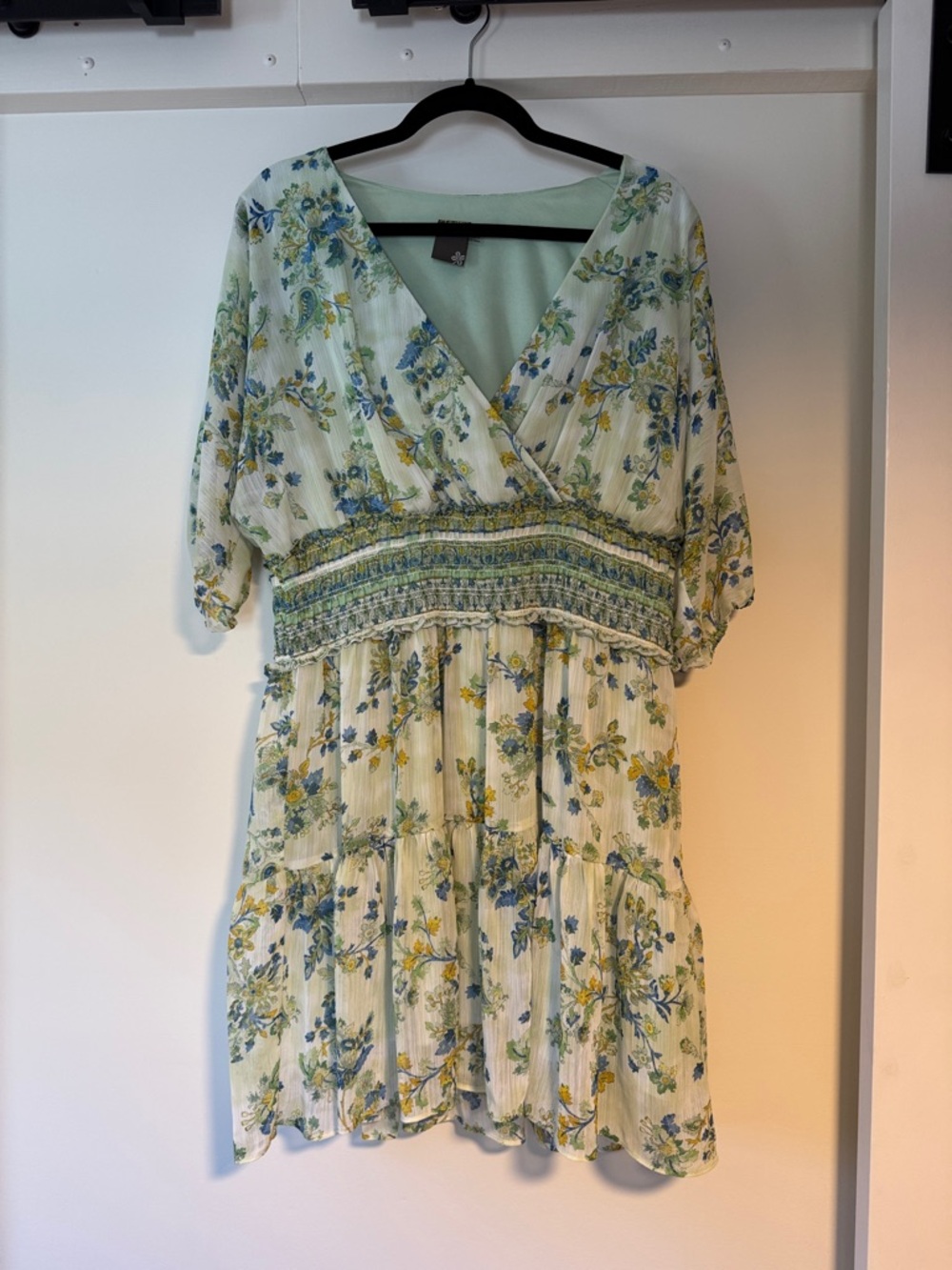 Taylor Pale Green Floral Wrap Midi Dress